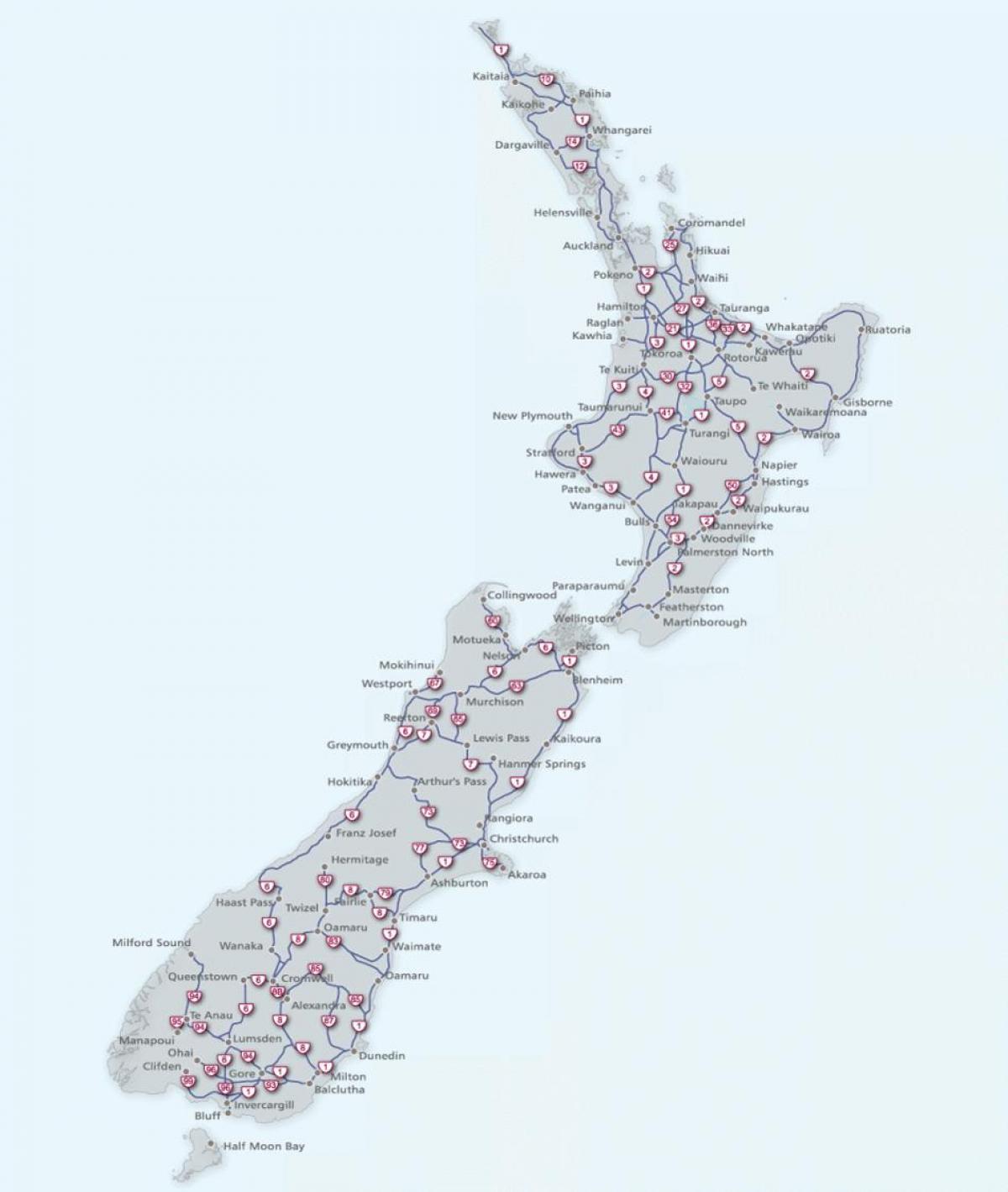 Mapa de conducción de Nueva Zelanda