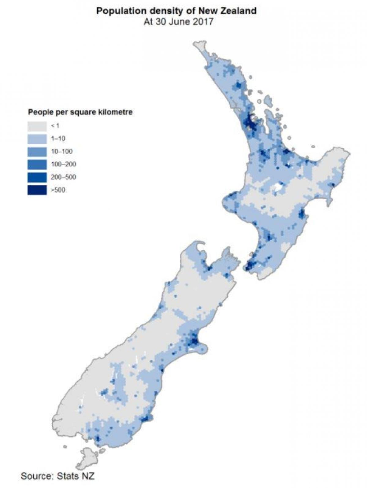 Mapa de densidad de Nueva Zelanda