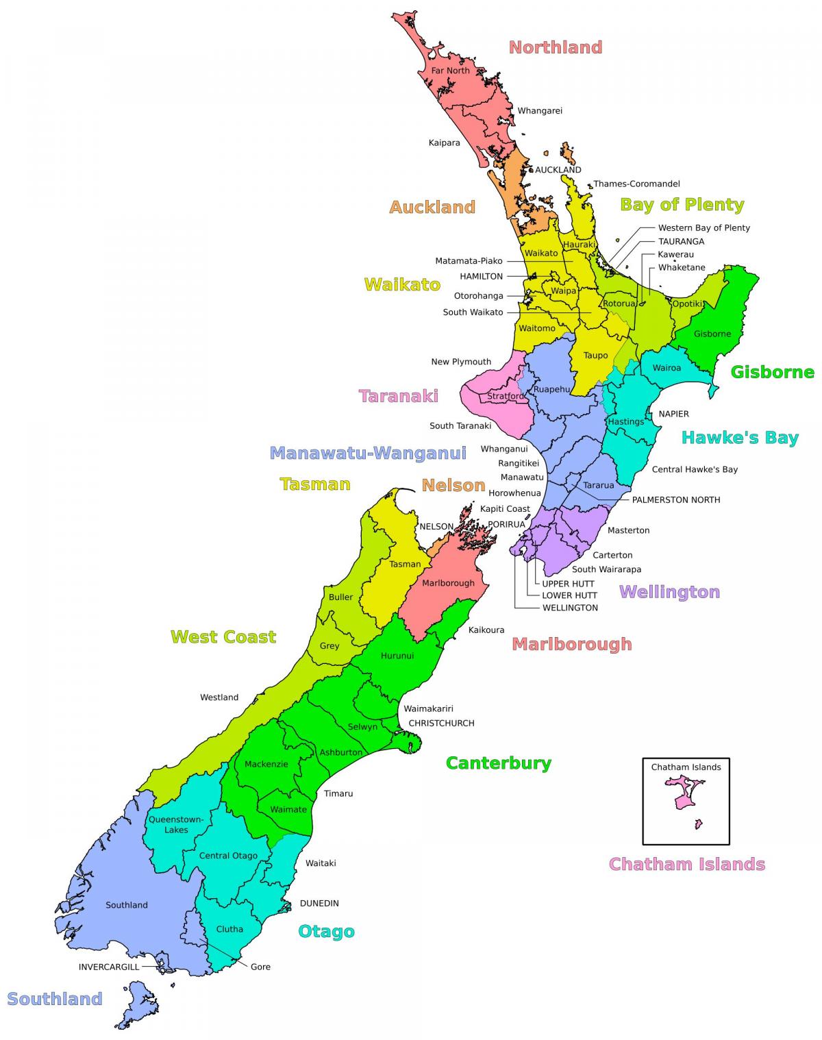 Mapa de las zonas de Nueva Zelanda