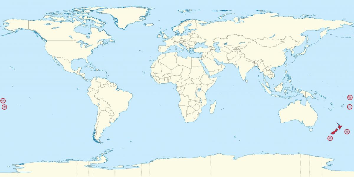 La ubicación de Nueva Zelanda en el mapa mundial