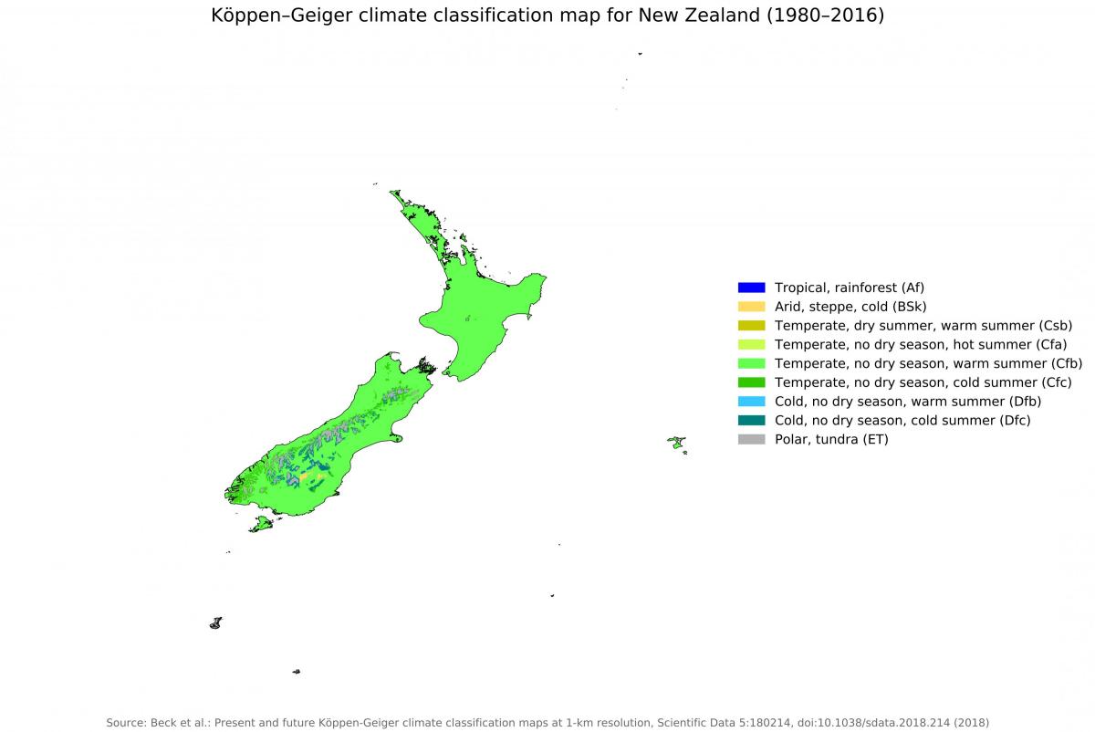 Mapa de temperatura de Nueva Zelanda