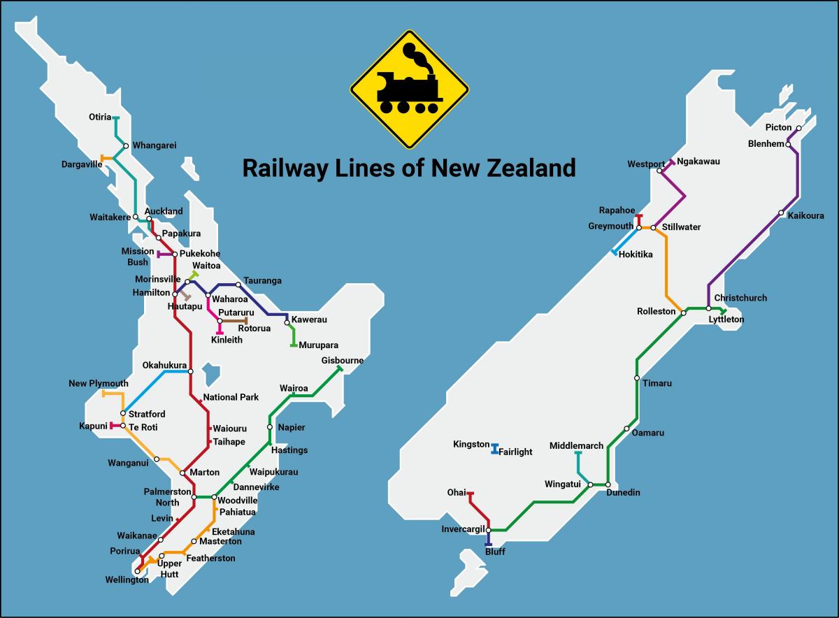 Mapa de las líneas de tren de Nueva Zelanda