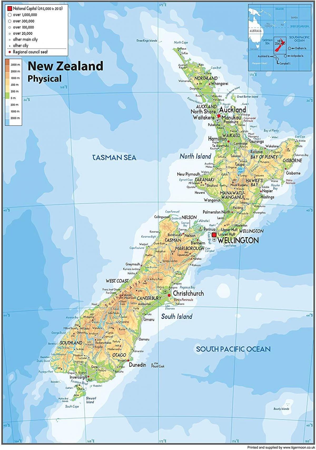 Mapa de la forma de la tierra de Nueva Zelanda