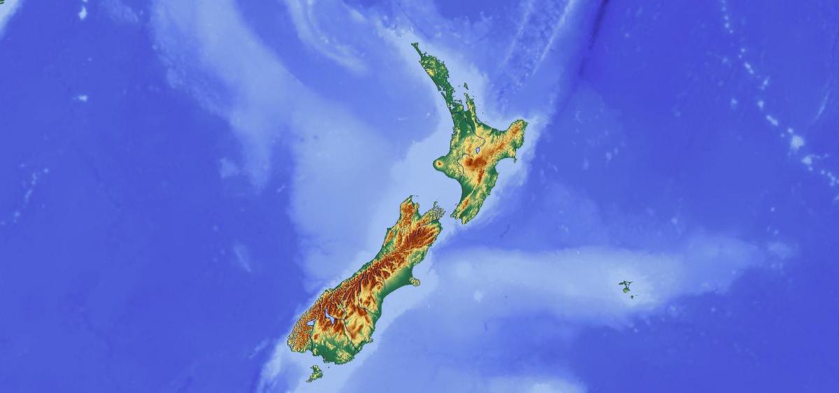 Mapa topográfico de Nueva Zelandia