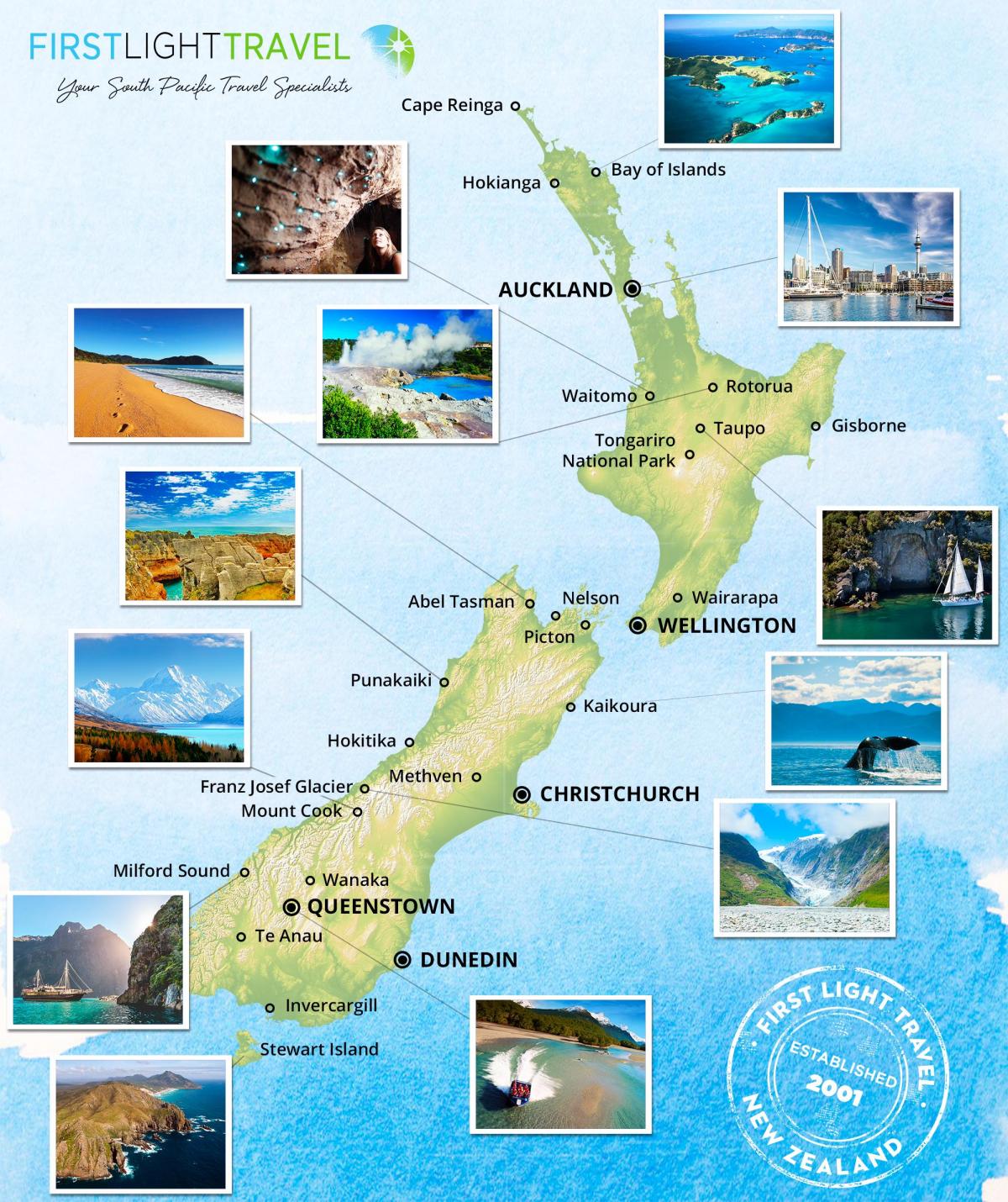 Mapa de viaje de Nueva Zelanda