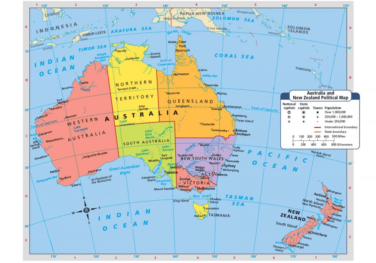 Mapa de Nueva Zelandia y países limítrofes