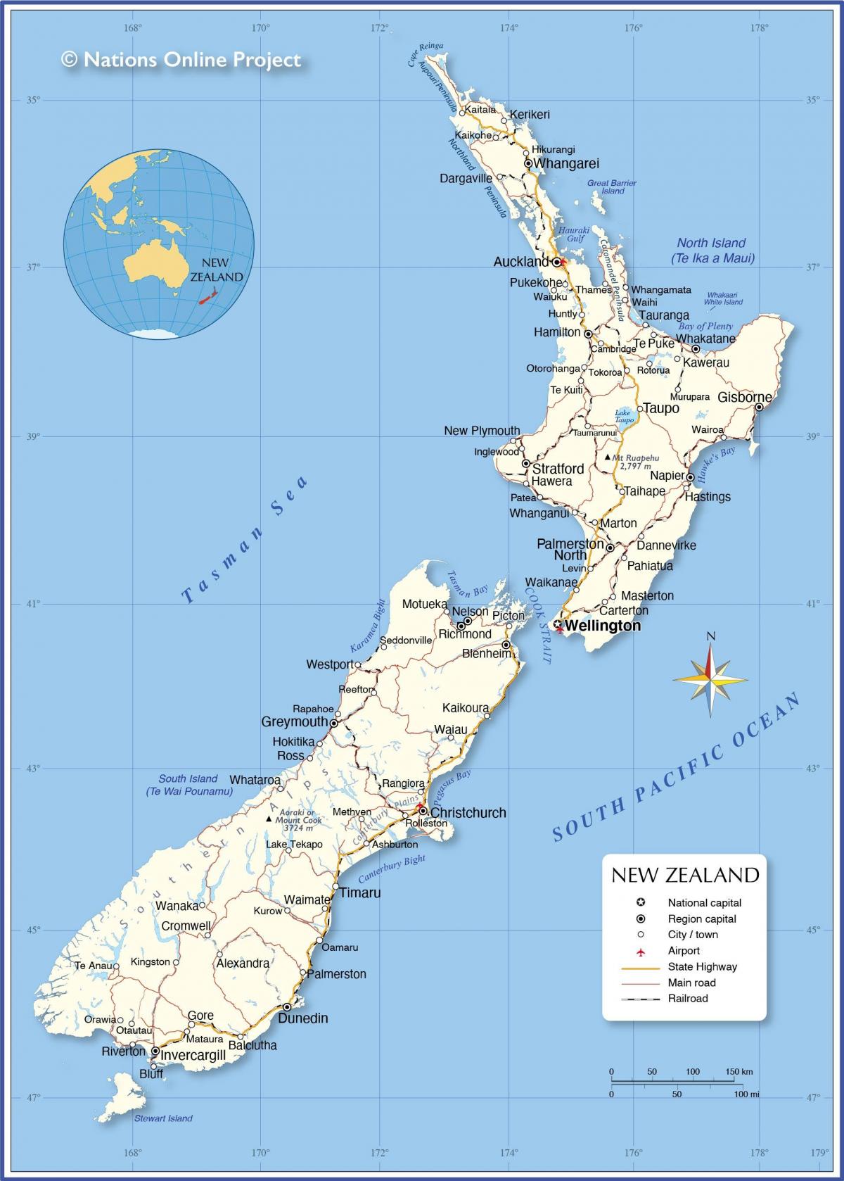 Nueva Zelanda en un mapa
