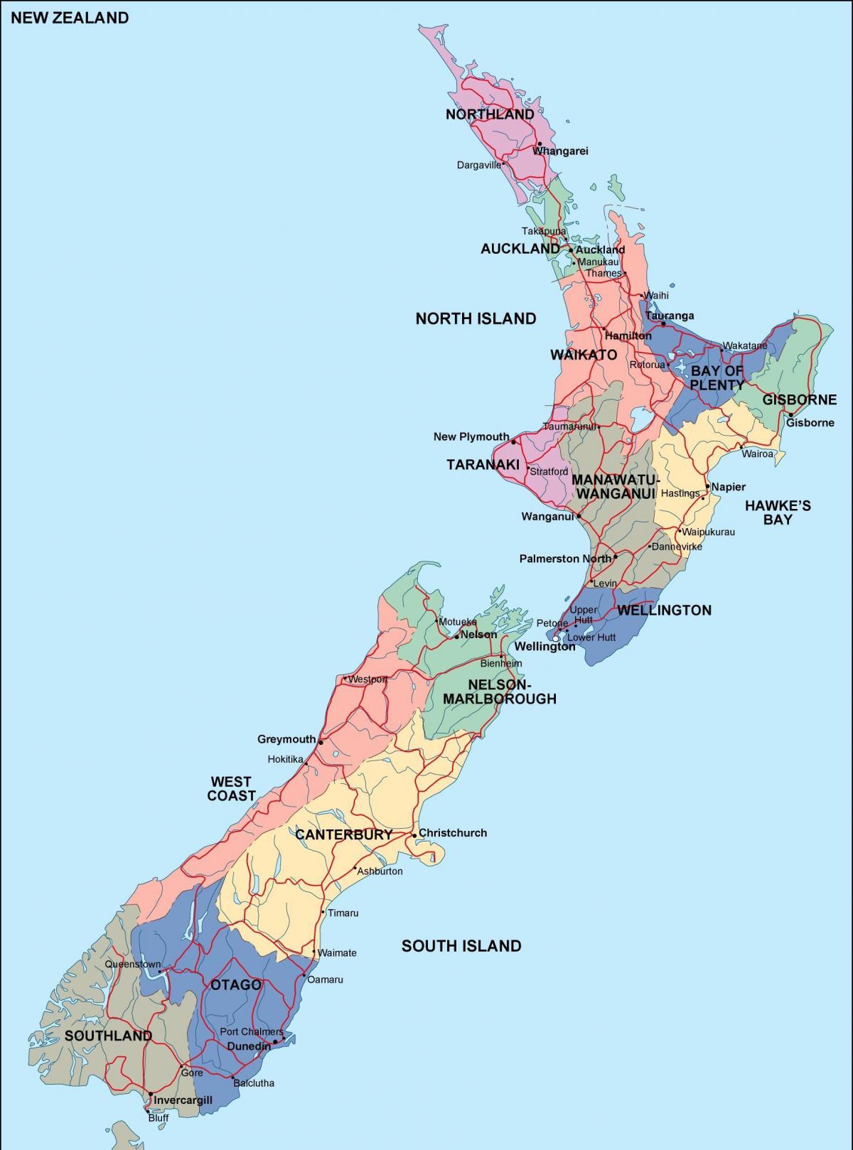 Mapa del estado de Nueva Zelanda