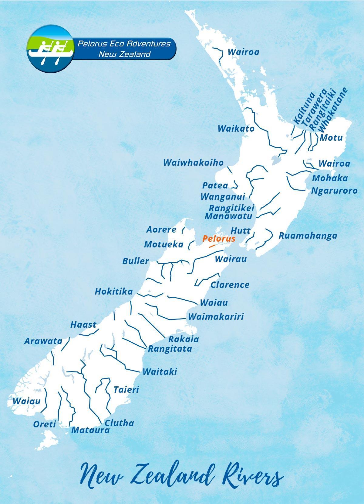 Mapa de los ríos de Nueva Zelanda
