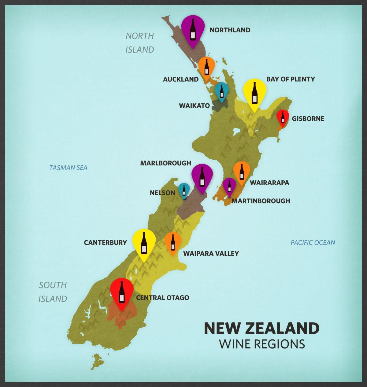 Mapa de los viñedos de Nueva Zelanda