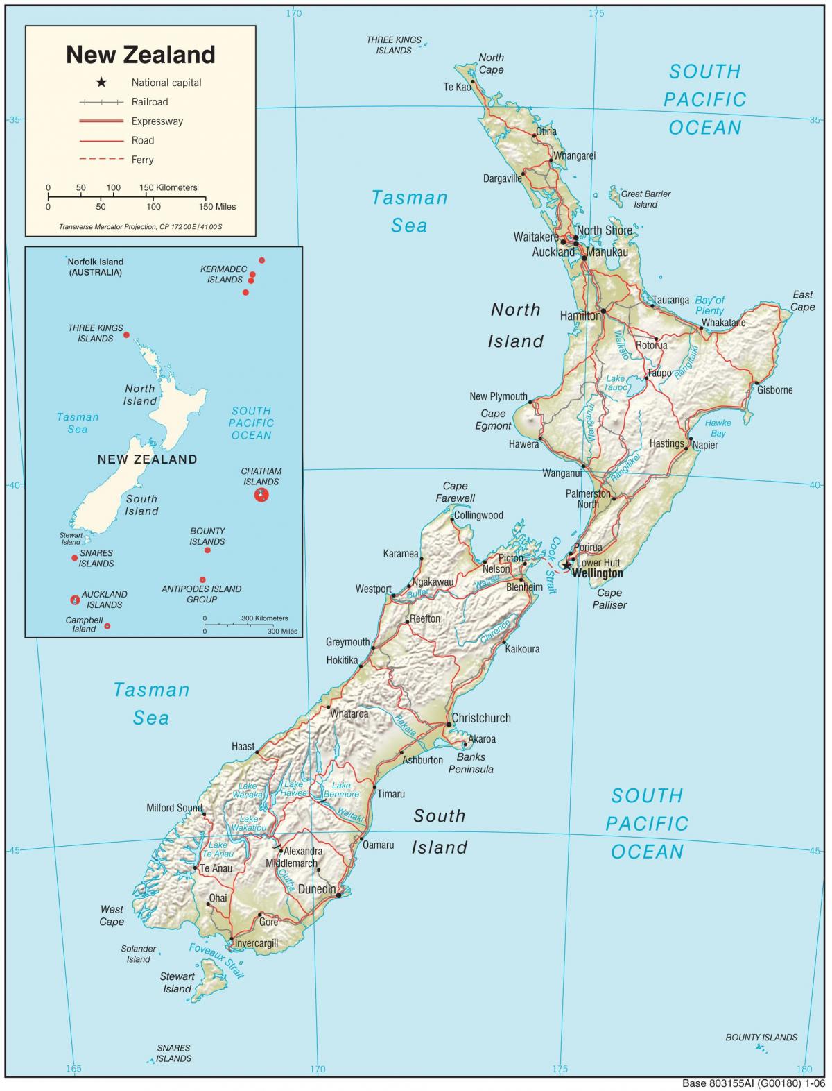 Mapa del país Nueva Zelanda